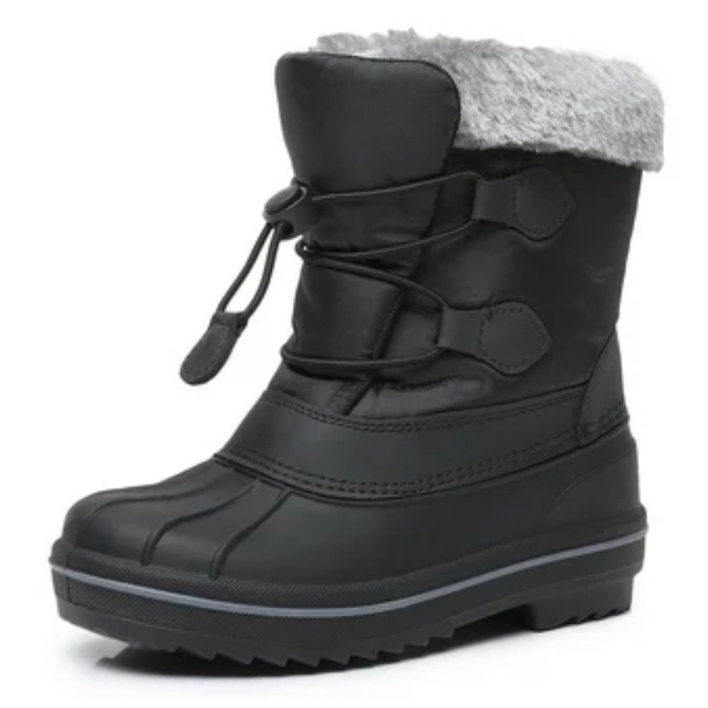 Kids Black Snow Boots with Faux Fur Lining